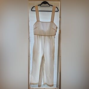 FREE PEOPLE White Denim Wide Leg Overalls SZ 10
